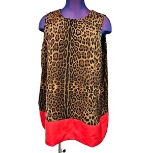DG2 Diane Gilman Colorblock Leopard Print Satin‎ Tunic Top Size XL Women's
